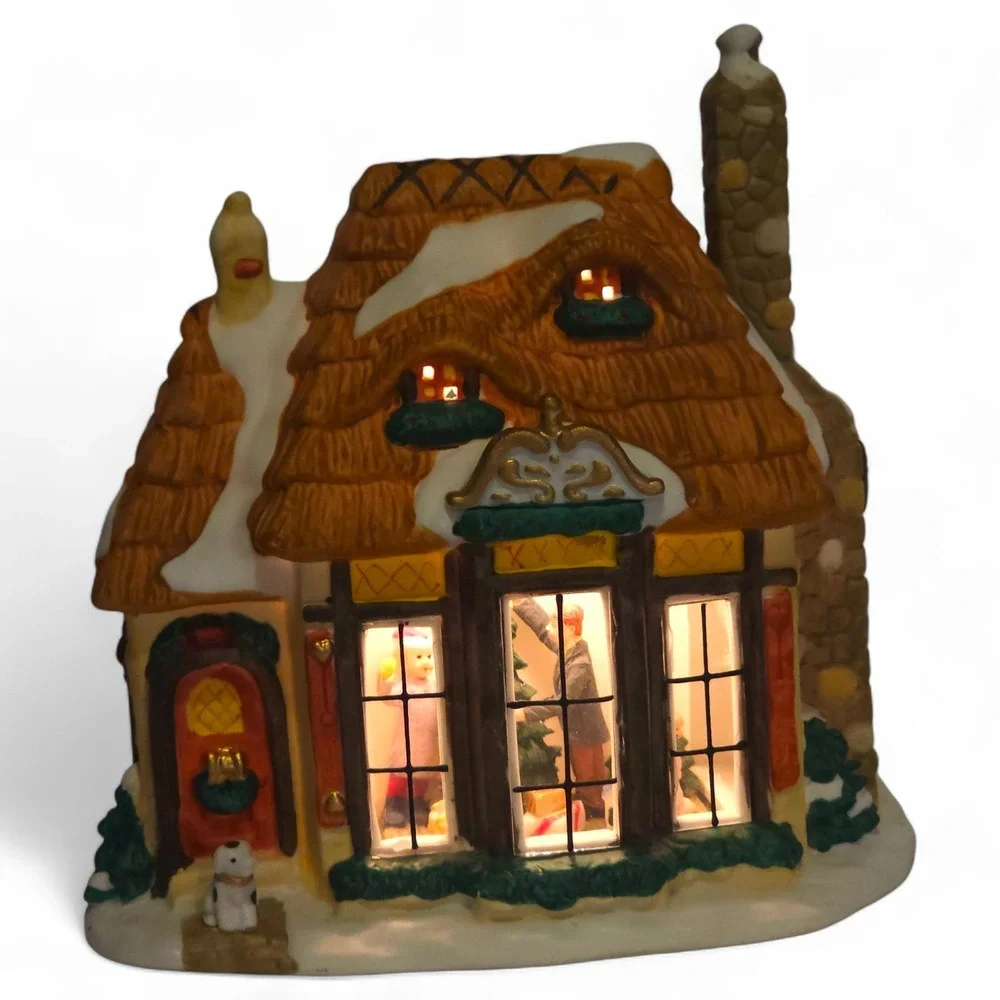 VTG 1998 Santa's Workbench Interior View Cottage House Village Lighte